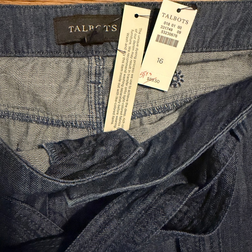 Talbots Dark Blue Denim A-Line Skirt with embellishment Waist Tie Belt sz 16 NWT - Picture 3 of 5